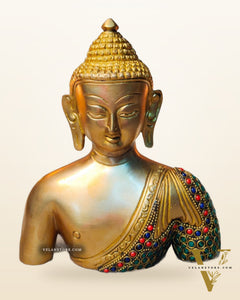 Brass Buddha head buddha Bust with Natural Stones 8 inch