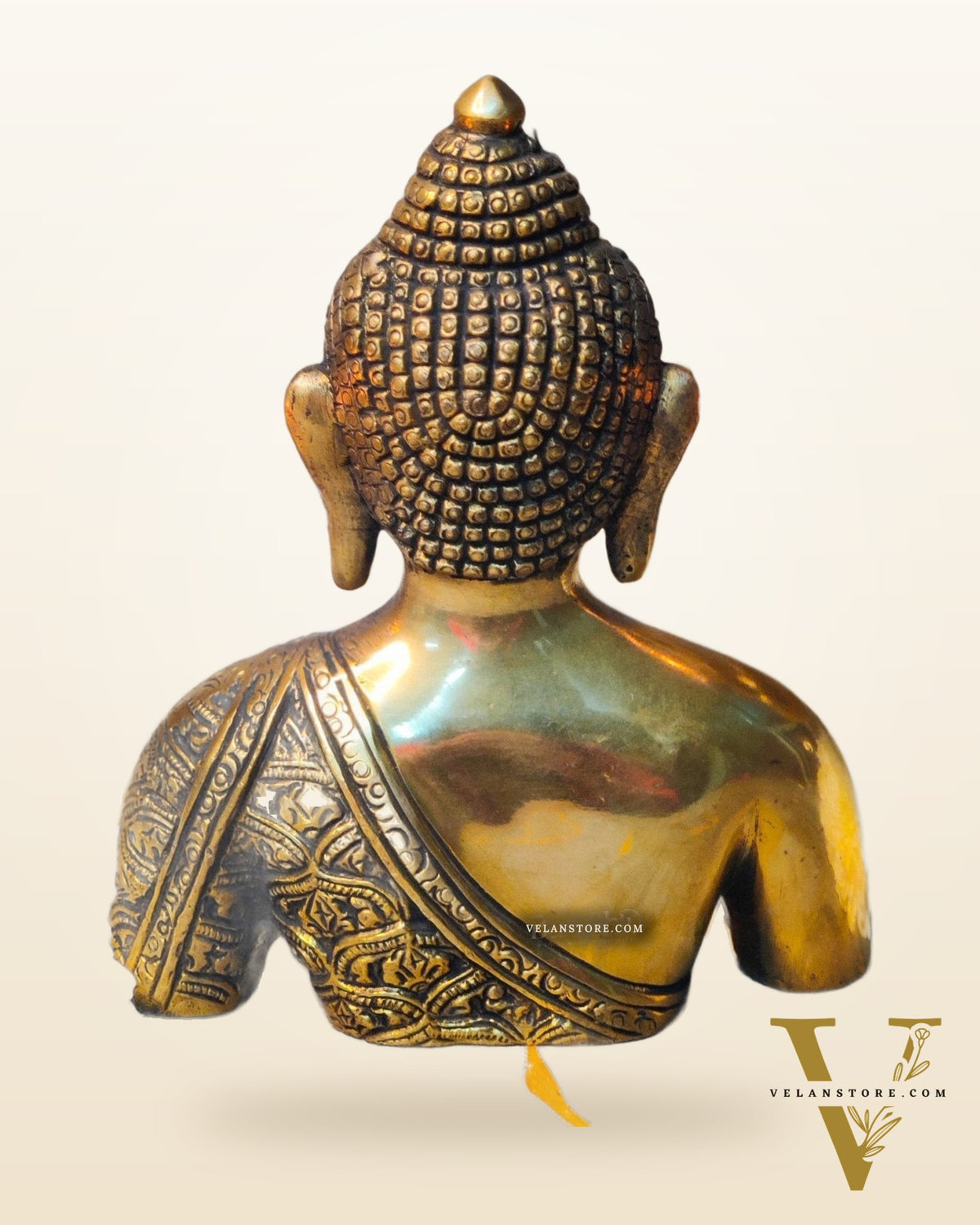 Brass Buddha Head Bust with Engraving - 8 inch