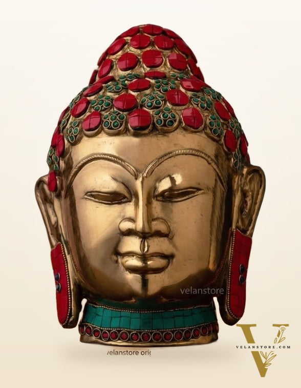 Brass Buddha Head/ face table accent 11.5 Inches