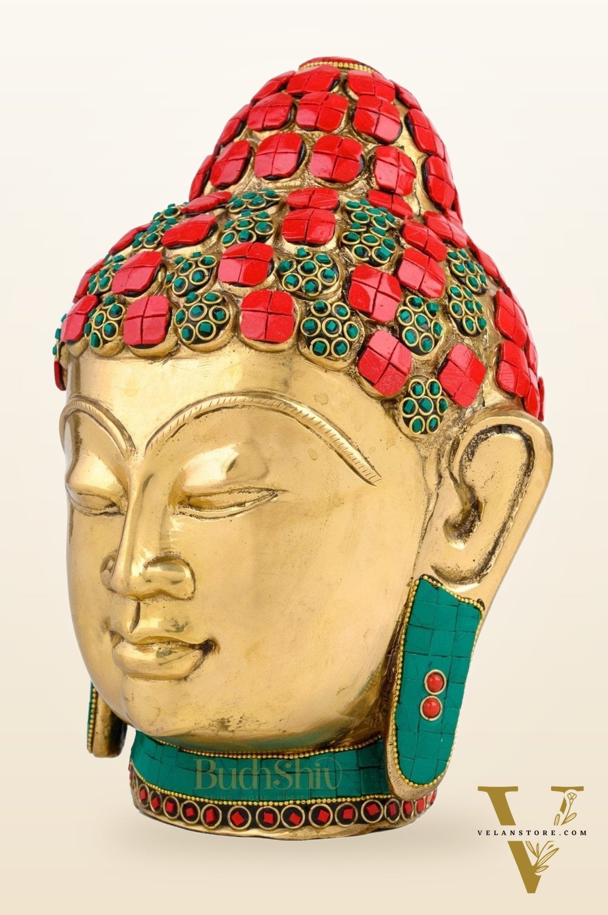 Brass Buddha Head/ face table accent 11.5 Inches