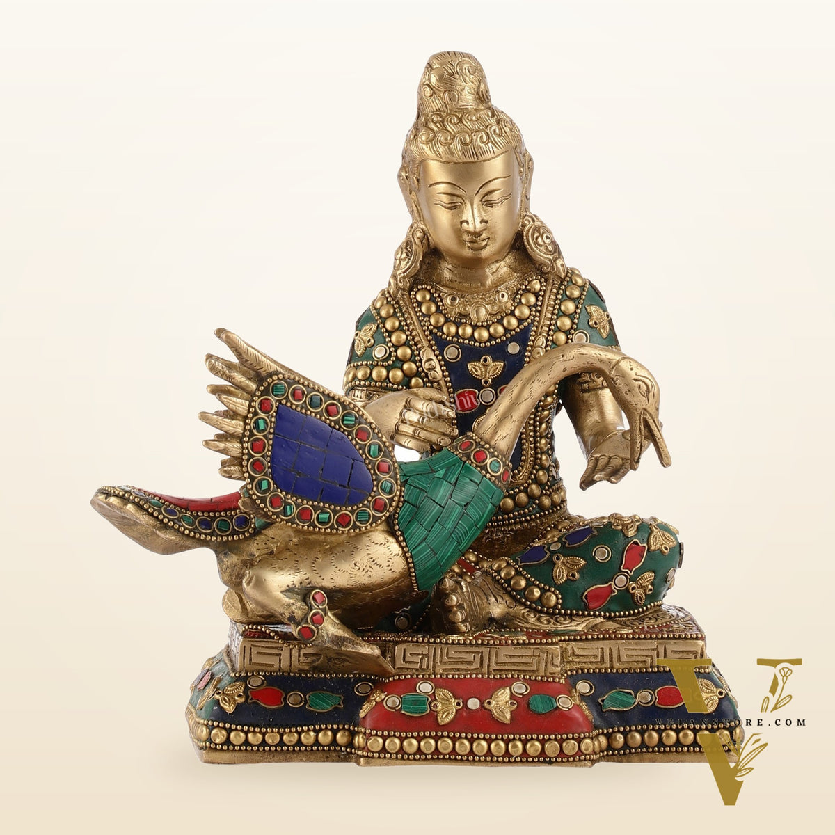 Brass Buddha Healing the Swan Statue | Meenakari Art | 9" Height