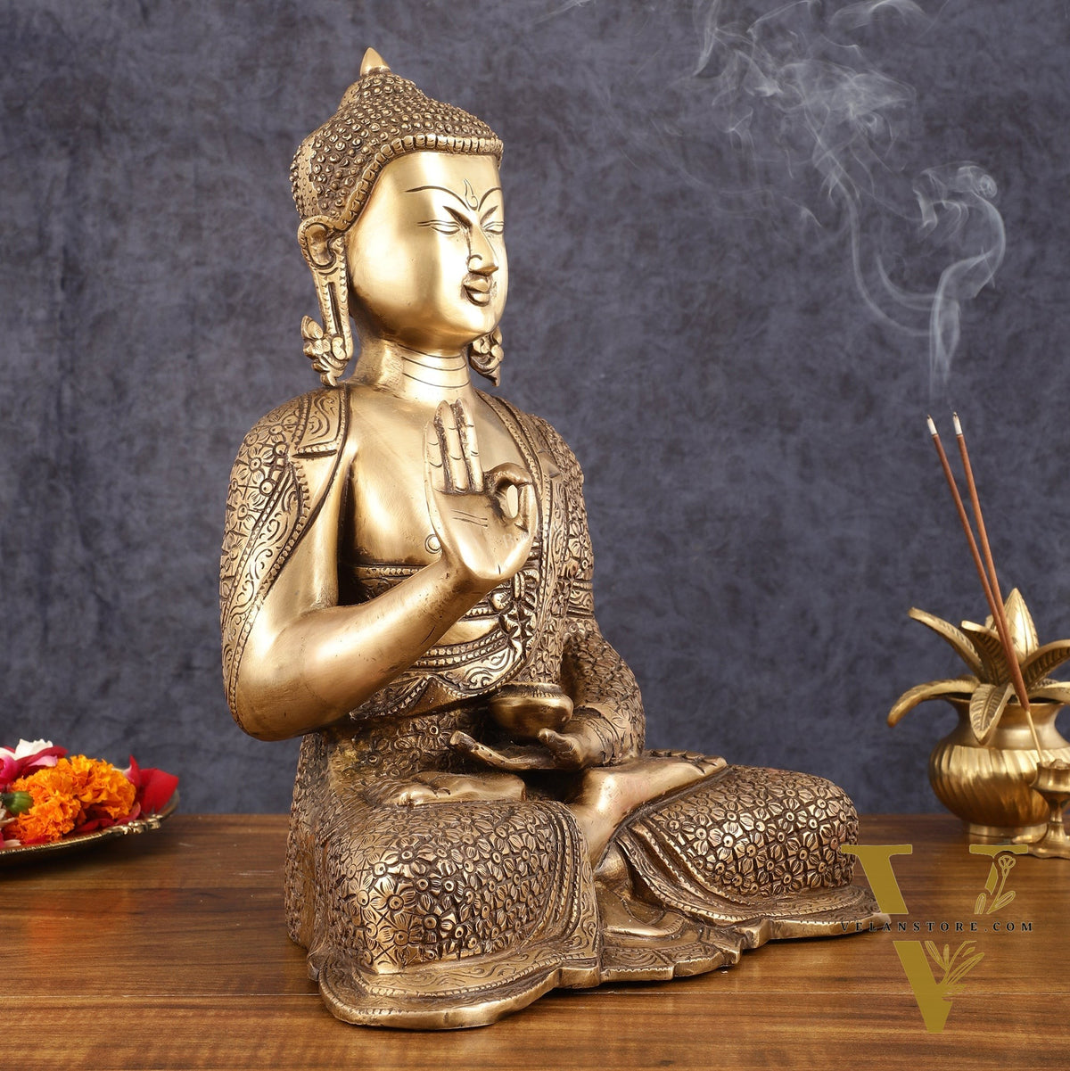 Brass Buddha Idol - 15" burnt brass finish