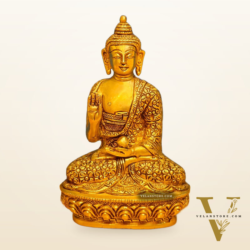 Brass Buddha Idol - 8" Abhaya Mudra Blessing Hand Statue