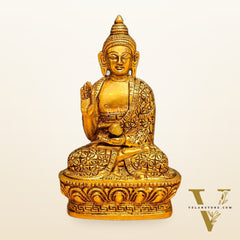 Brass Buddha Idol | Abhaya Mudra | 7" x 4" x 2.5