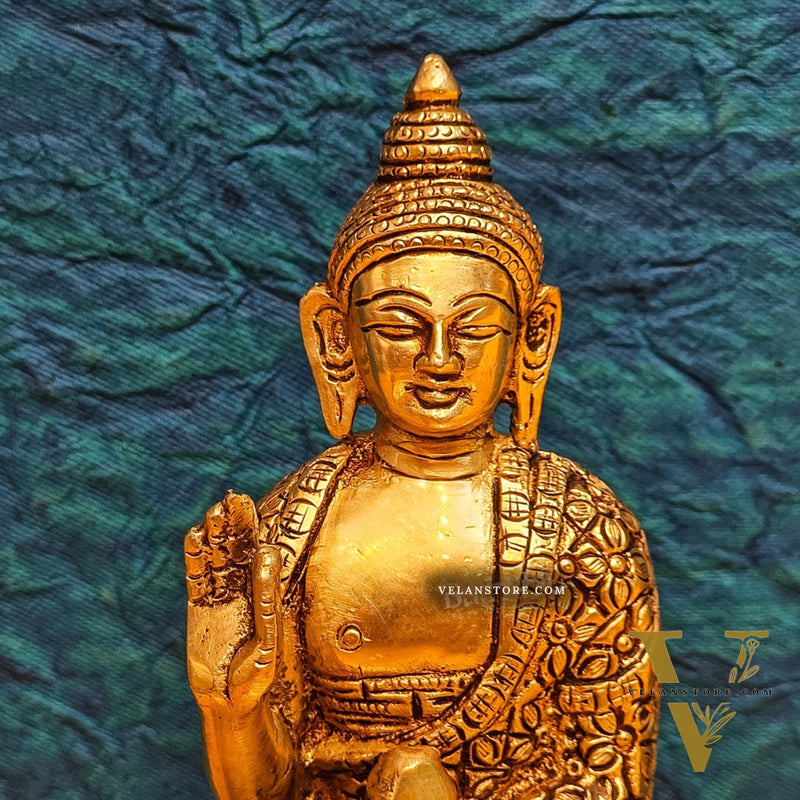 Brass Buddha Idol | Abhaya Mudra | 7" x 4" x 2.5