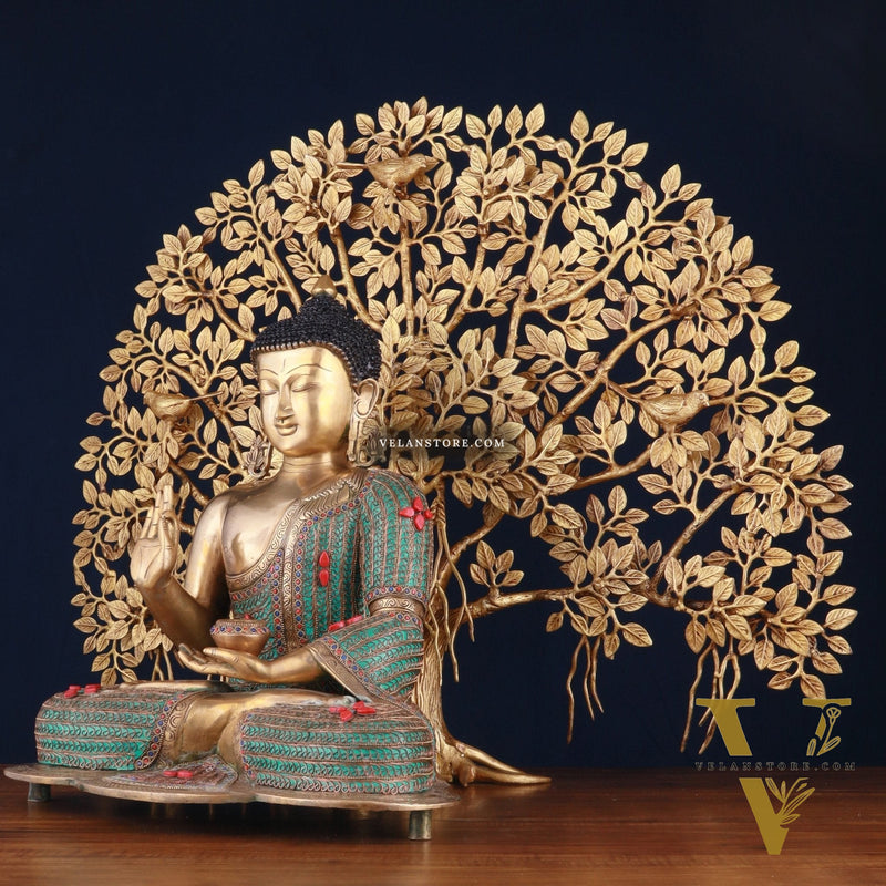 Brass Buddha Idol & Kalpavriksha Tree combo