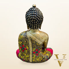 Brass Buddha Idol Meenakari Stonework | 12.5" x 9" x 6"