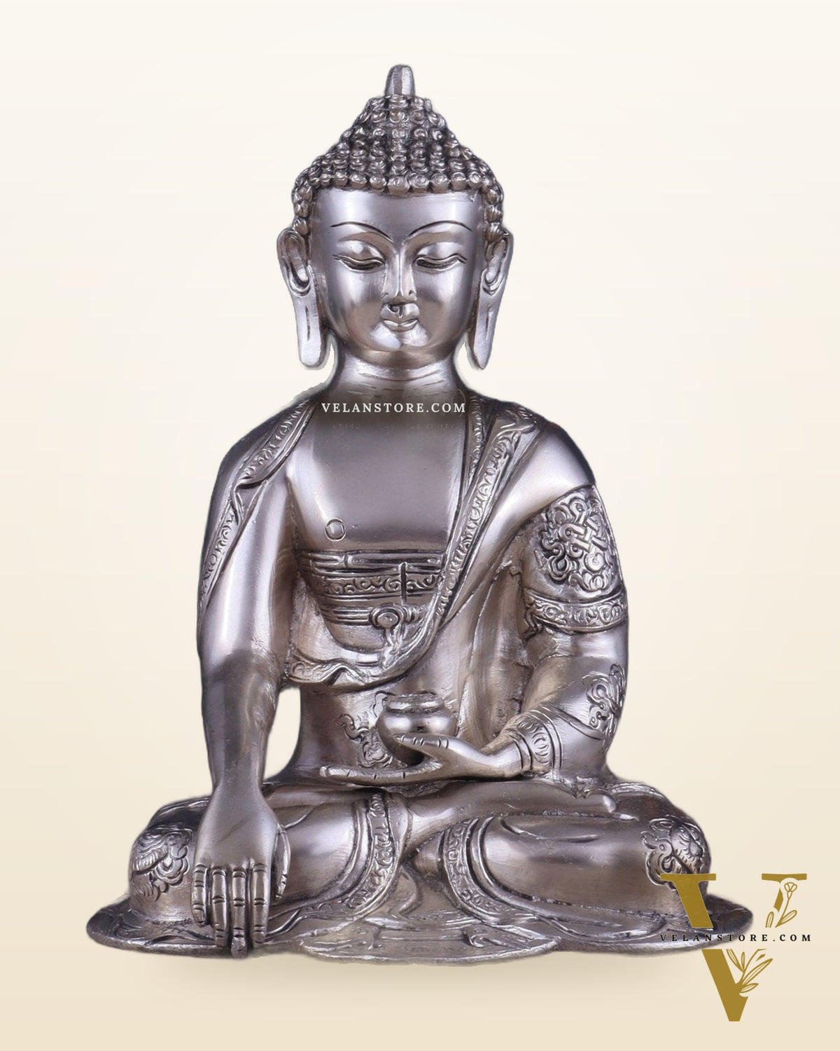 Brass Buddha Idol with Abhaya Mudra - 10 Inch silver plated