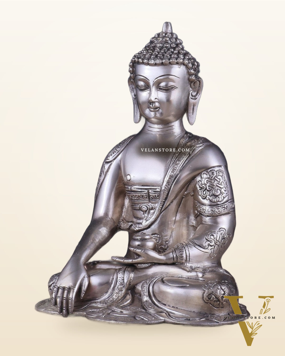 Brass Buddha Idol with Abhaya Mudra - 10 Inch silver plated