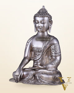 Brass Buddha Idol with Abhaya Mudra - 10 Inch silver plated