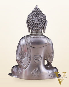 Brass Buddha Idol with Abhaya Mudra - 10 Inch silver plated