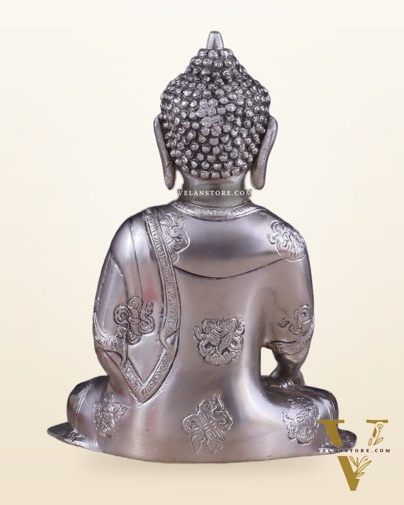 Brass Buddha Idol with Abhaya Mudra - 10 Inch silver plated