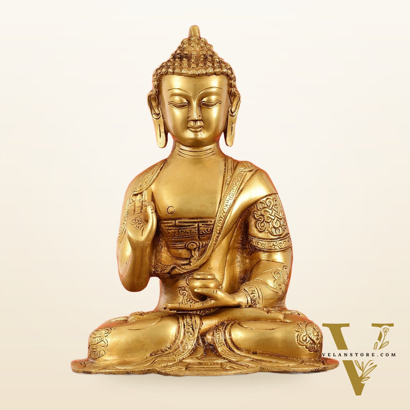 Brass Buddha Idol with Abhaya Mudra - 10 Inch