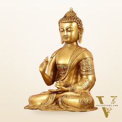 Brass Buddha Idol with Abhaya Mudra - 10 Inch