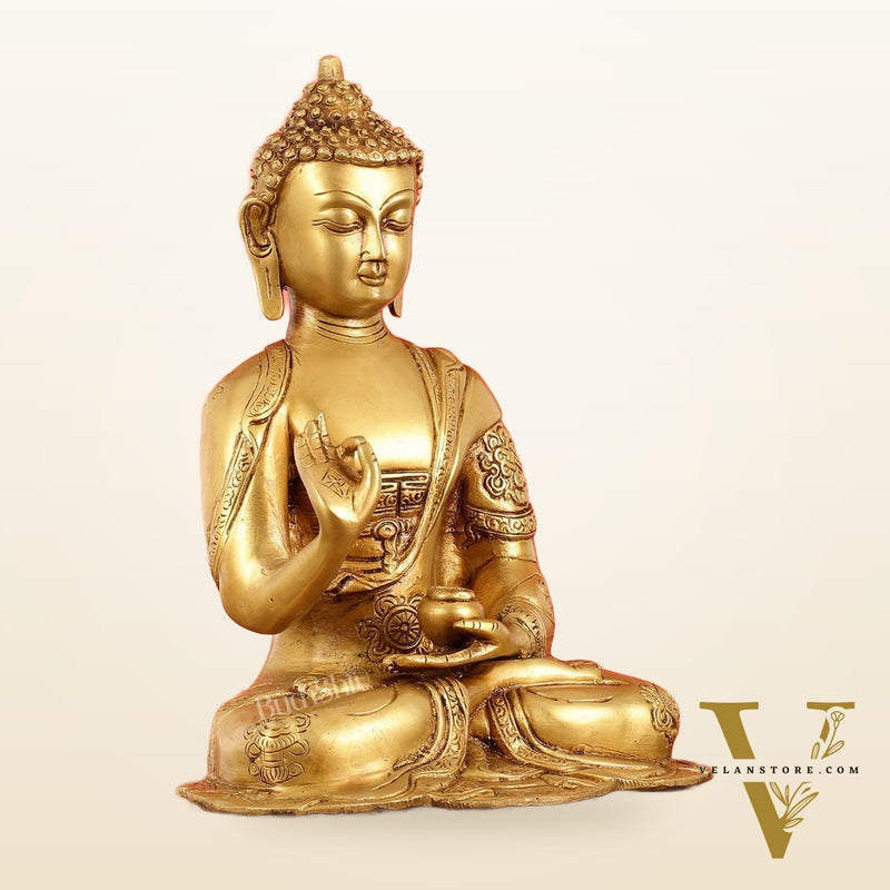 Brass Buddha Idol with Abhaya Mudra - 10 Inch