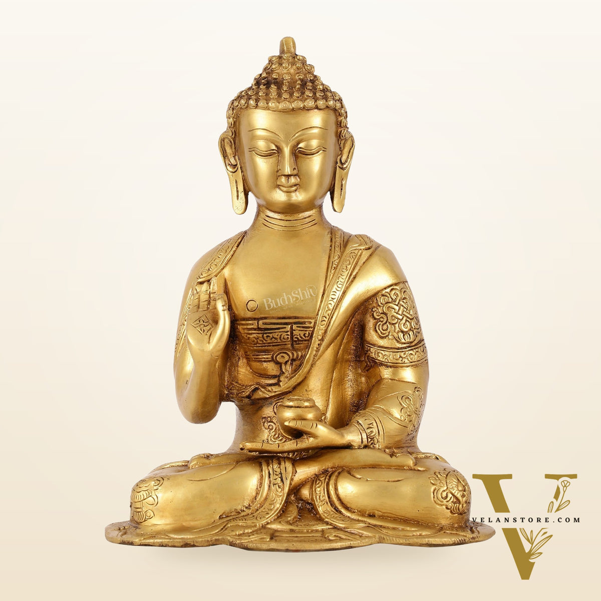 Brass Buddha Idol with Abhaya Mudra - 10 Inch