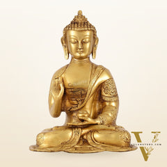 Brass Buddha Idol with Abhaya Mudra - 10 Inch