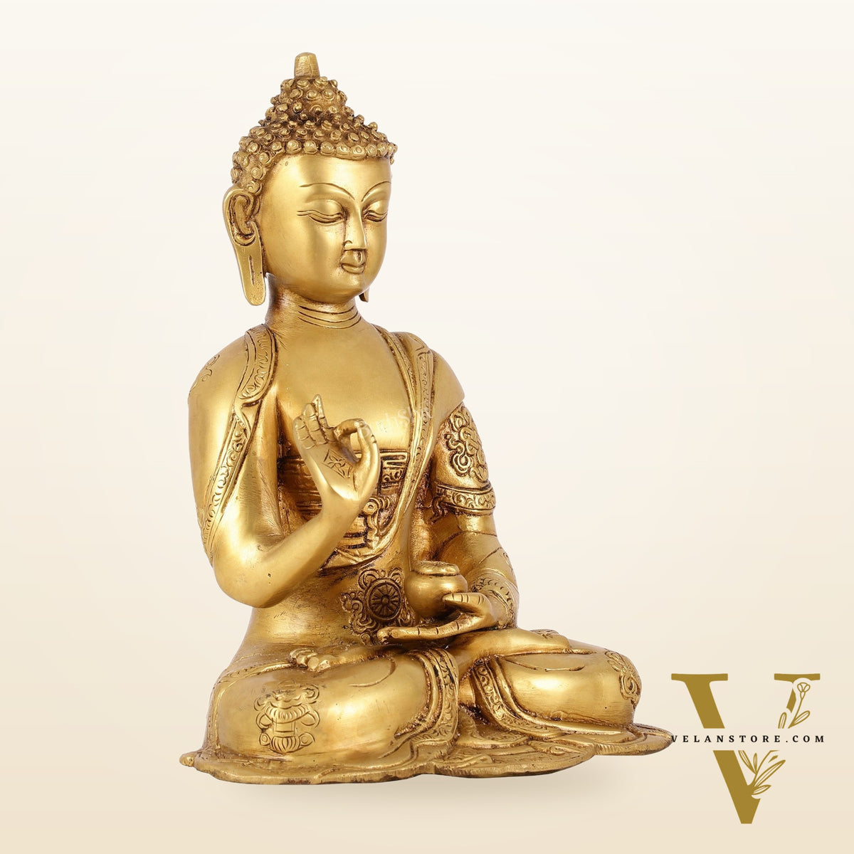 Brass Buddha Idol with Abhaya Mudra - 10 Inch