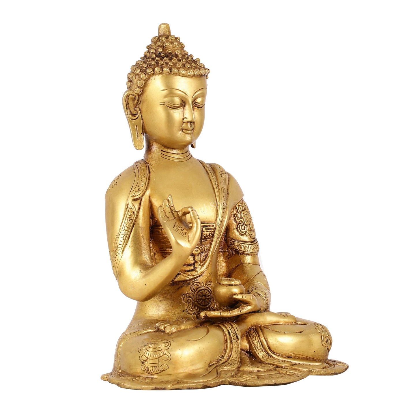 Brass Buddha Idol with Abhaya Mudra - 10 Inch