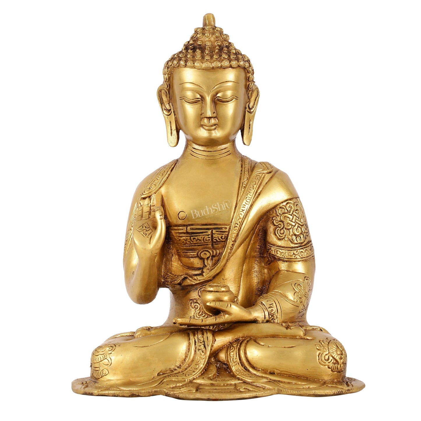 Brass Buddha Idol with Abhaya Mudra - 10 Inch
