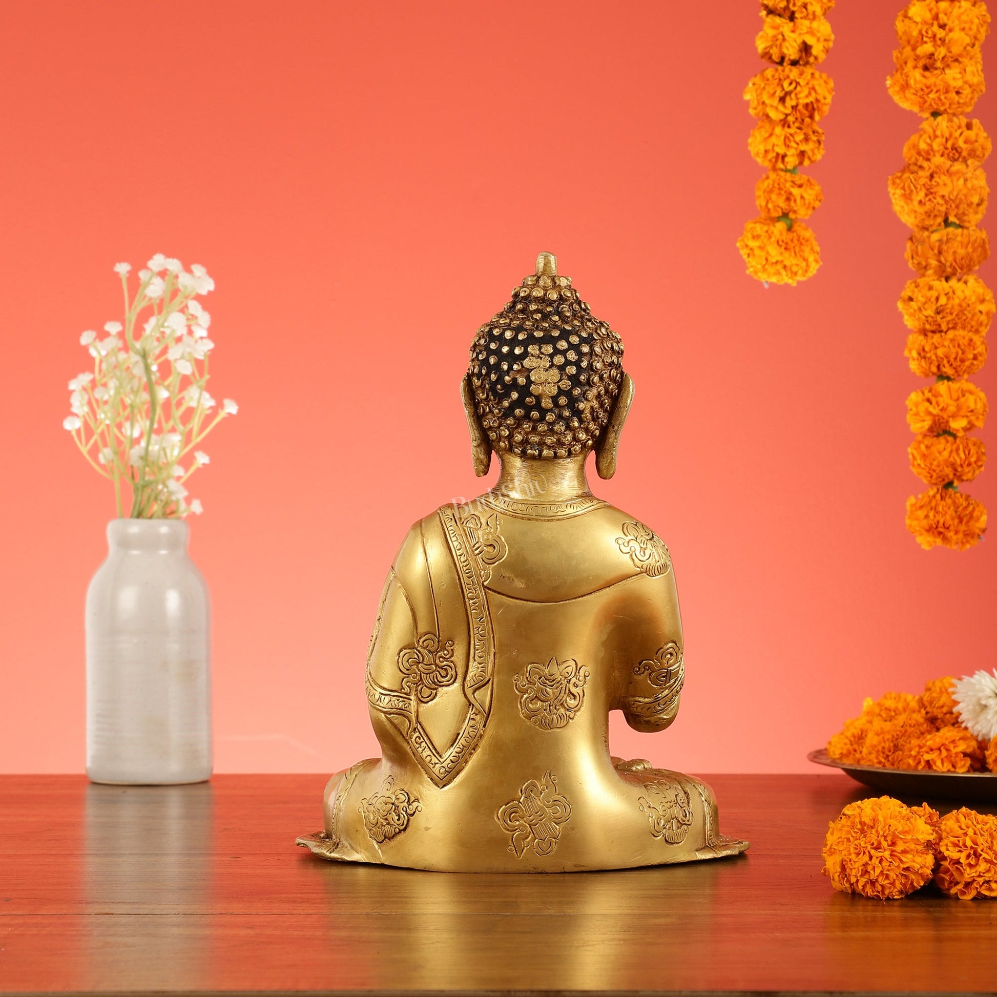 Brass Buddha Idol with Abhaya Mudra - 10 Inch