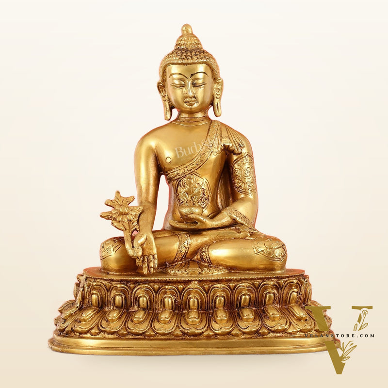 Brass Buddha Idol with Bhoomisparsha Mudra - 10 Inch