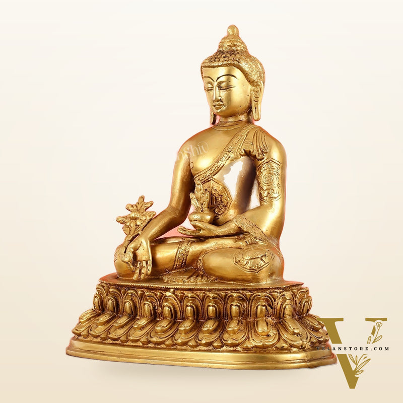 Brass Buddha Idol with Bhoomisparsha Mudra - 10 Inch