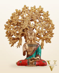 Brass Buddha & Kalpavriksha Tree – Divine Serenity Combo 11"