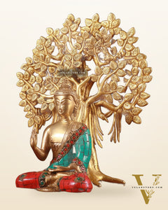 Brass Buddha & Kalpavriksha Tree – Divine Serenity Combo 11"