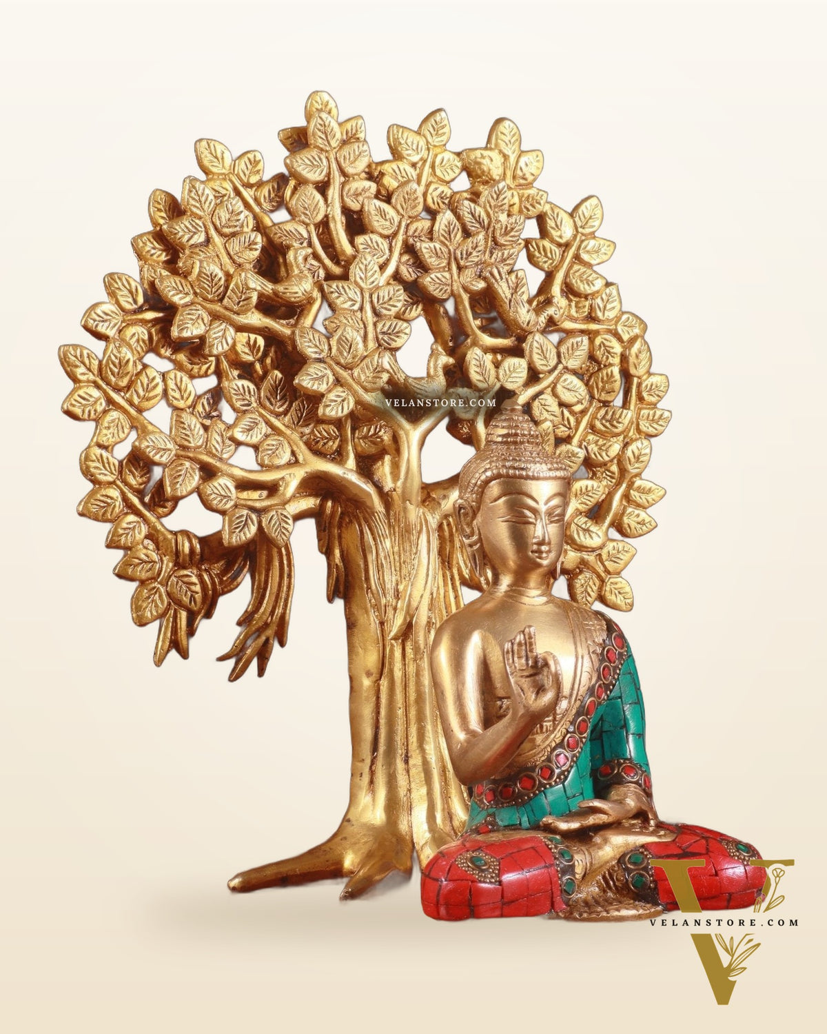 Brass Buddha & Kalpavriksha Tree – Divine Serenity Combo 11"