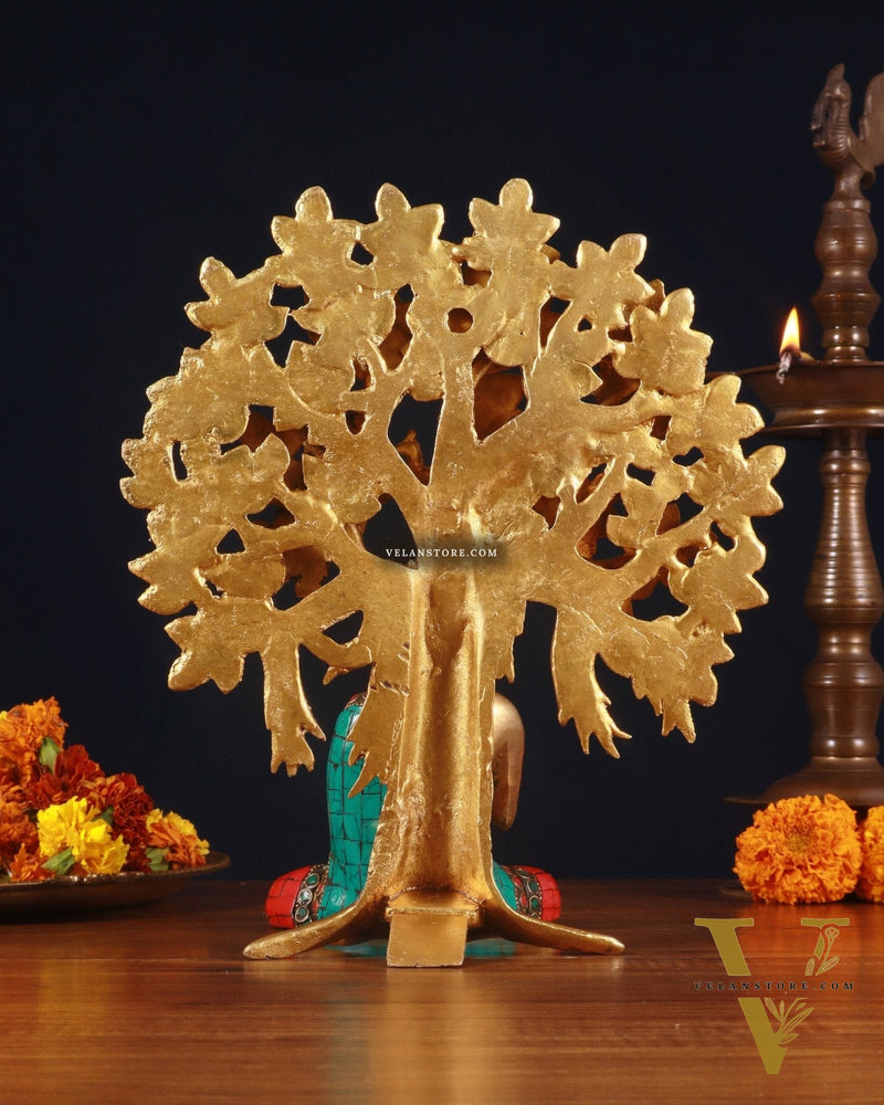 Brass Buddha & Kalpavriksha Tree – Divine Serenity Combo 11"