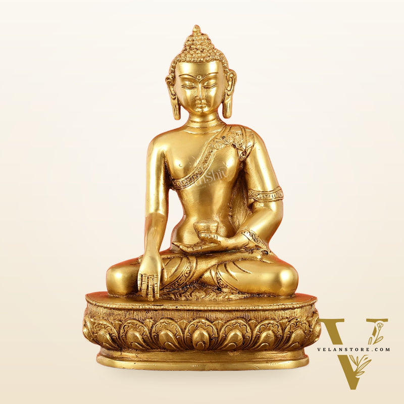 Brass Buddha Shakyamuni Idol - 9 Inch