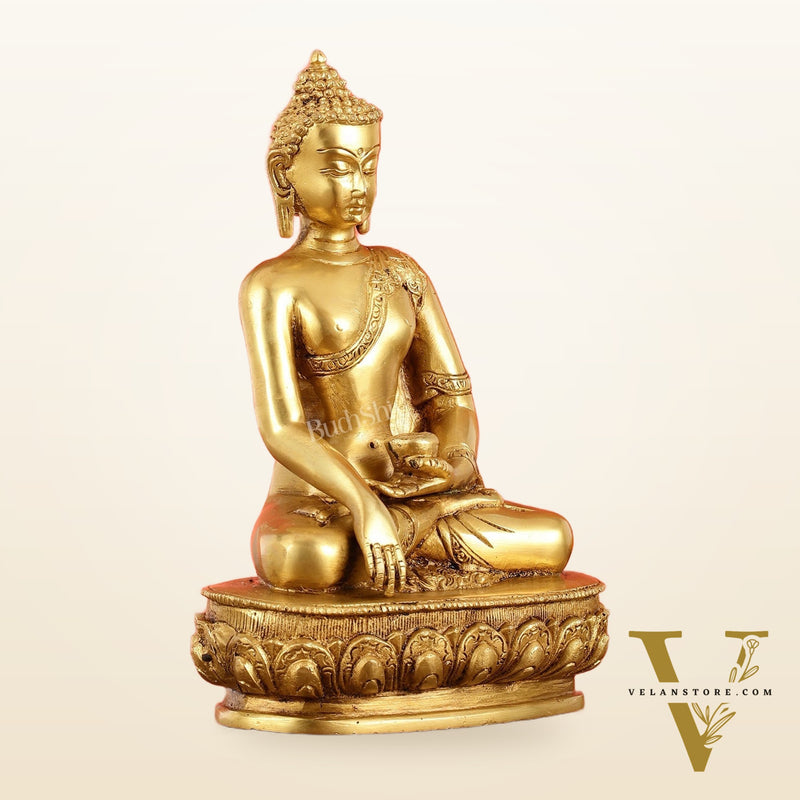 Brass Buddha Shakyamuni Idol - 9 Inch