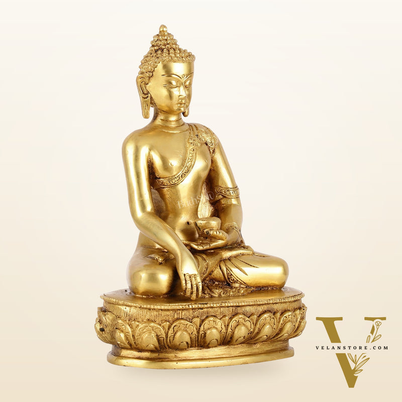 Brass Buddha Shakyamuni Idol - 9 Inch
