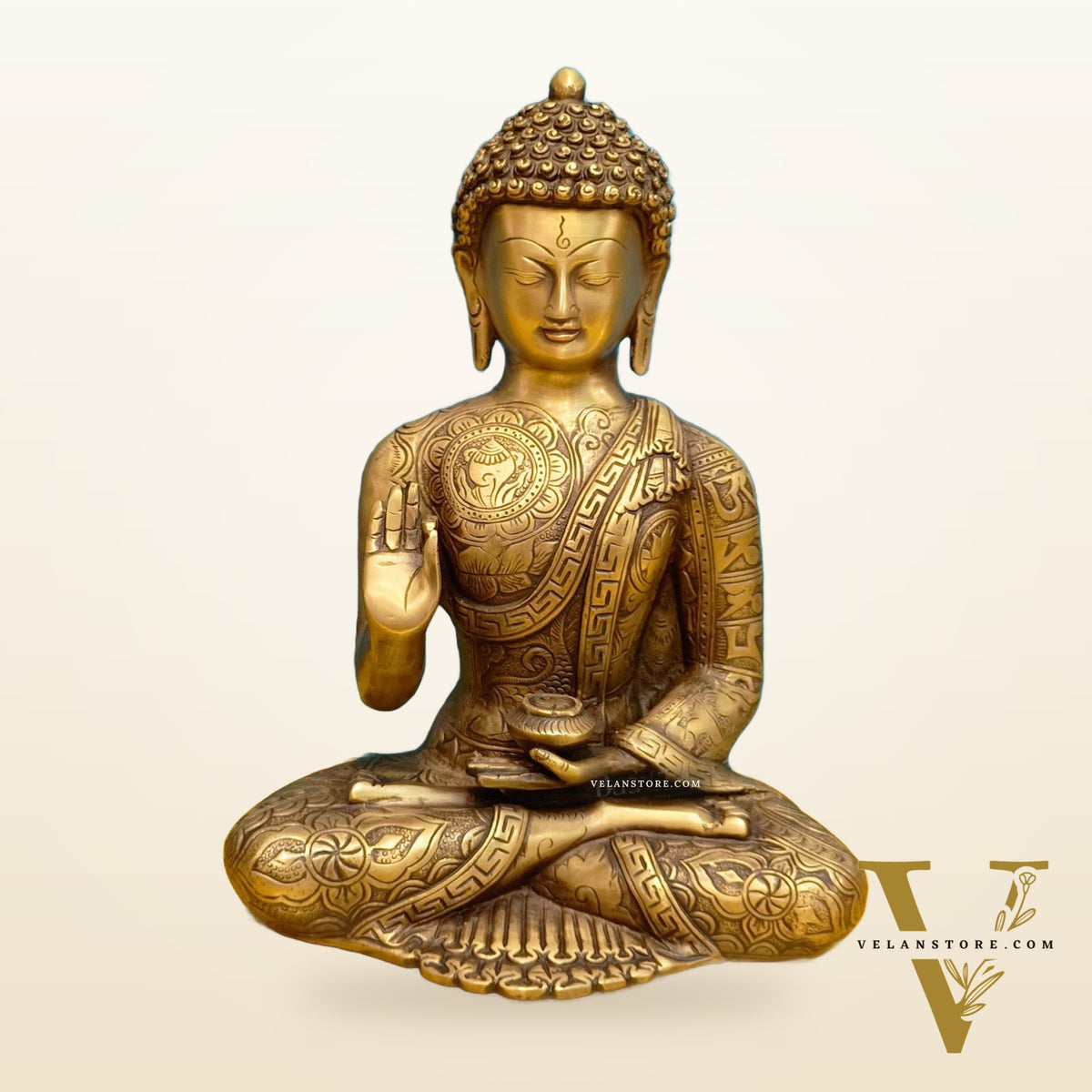 Brass Buddha Statue 12" antique tone