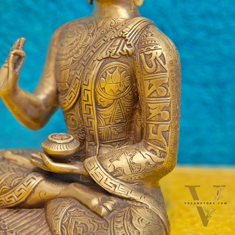 Brass Buddha Statue 12" antique tone
