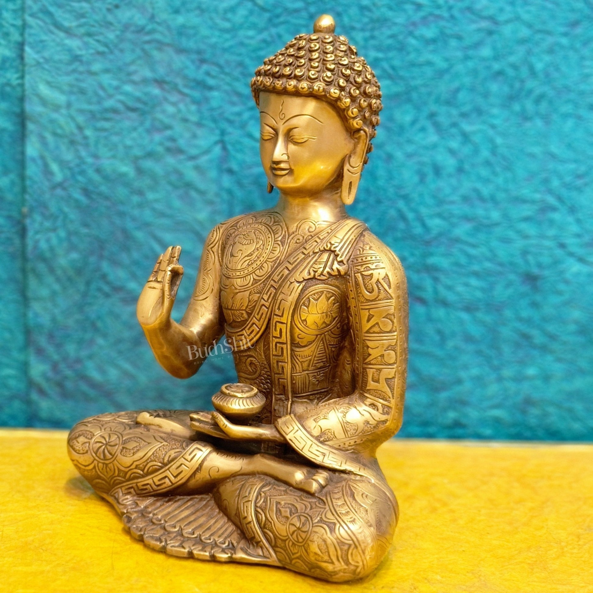 Brass Buddha Statue 12" antique tone