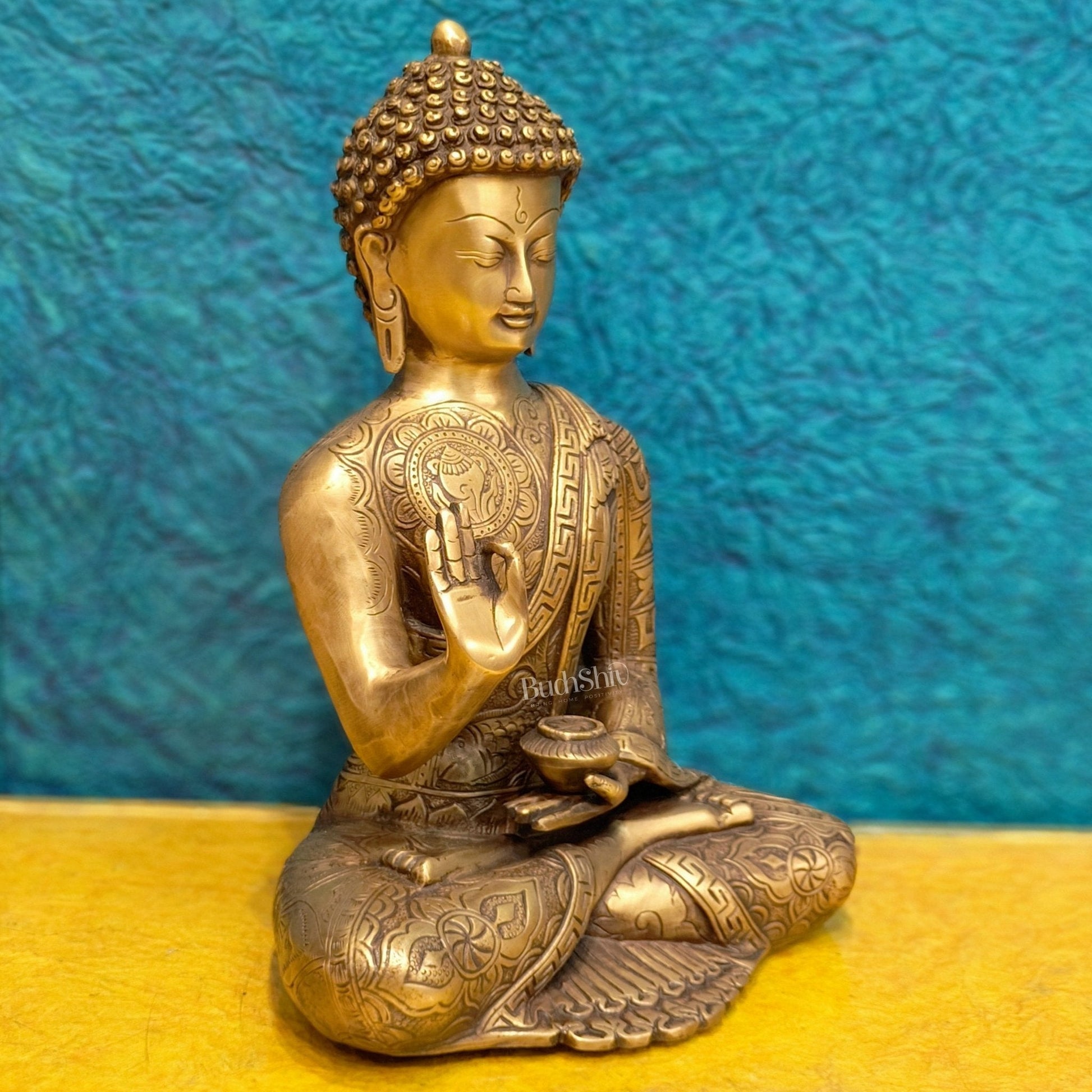 Brass Buddha Statue 12" antique tone