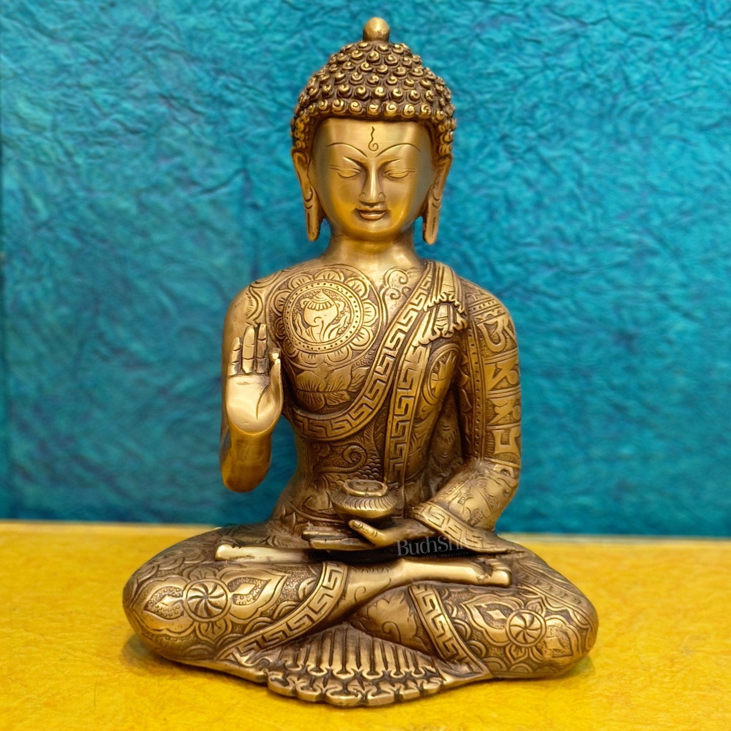 Brass Buddha Statue 12" antique tone