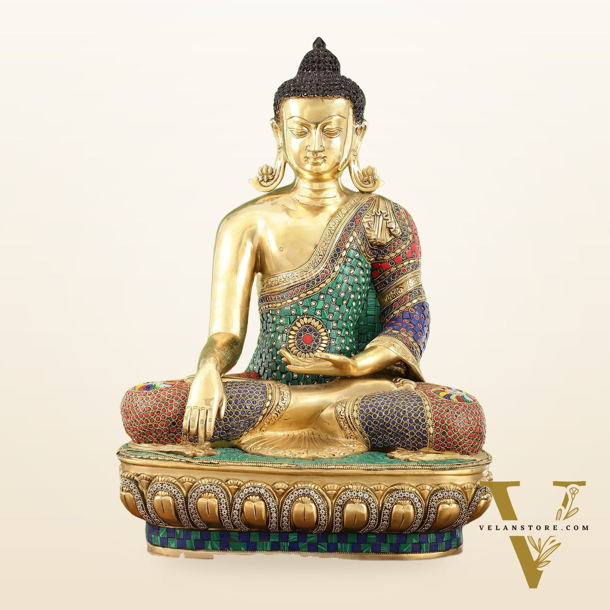 Brass Buddha Statue Bhoomisparsha Mudra | 23" Tall | Handcrafted