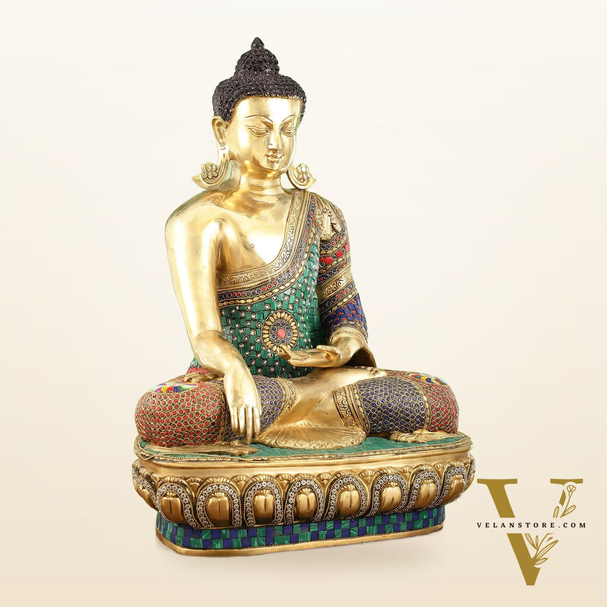 Brass Buddha Statue Bhoomisparsha Mudra | 23" Tall | Handcrafted