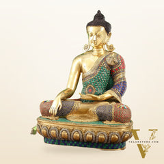 Brass Buddha Statue Bhoomisparsha Mudra | 23" Tall | Handcrafted