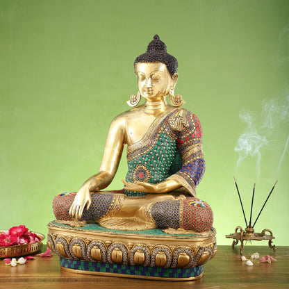 Brass Buddha Statue Bhoomisparsha Mudra | 23" Tall | Handcrafted