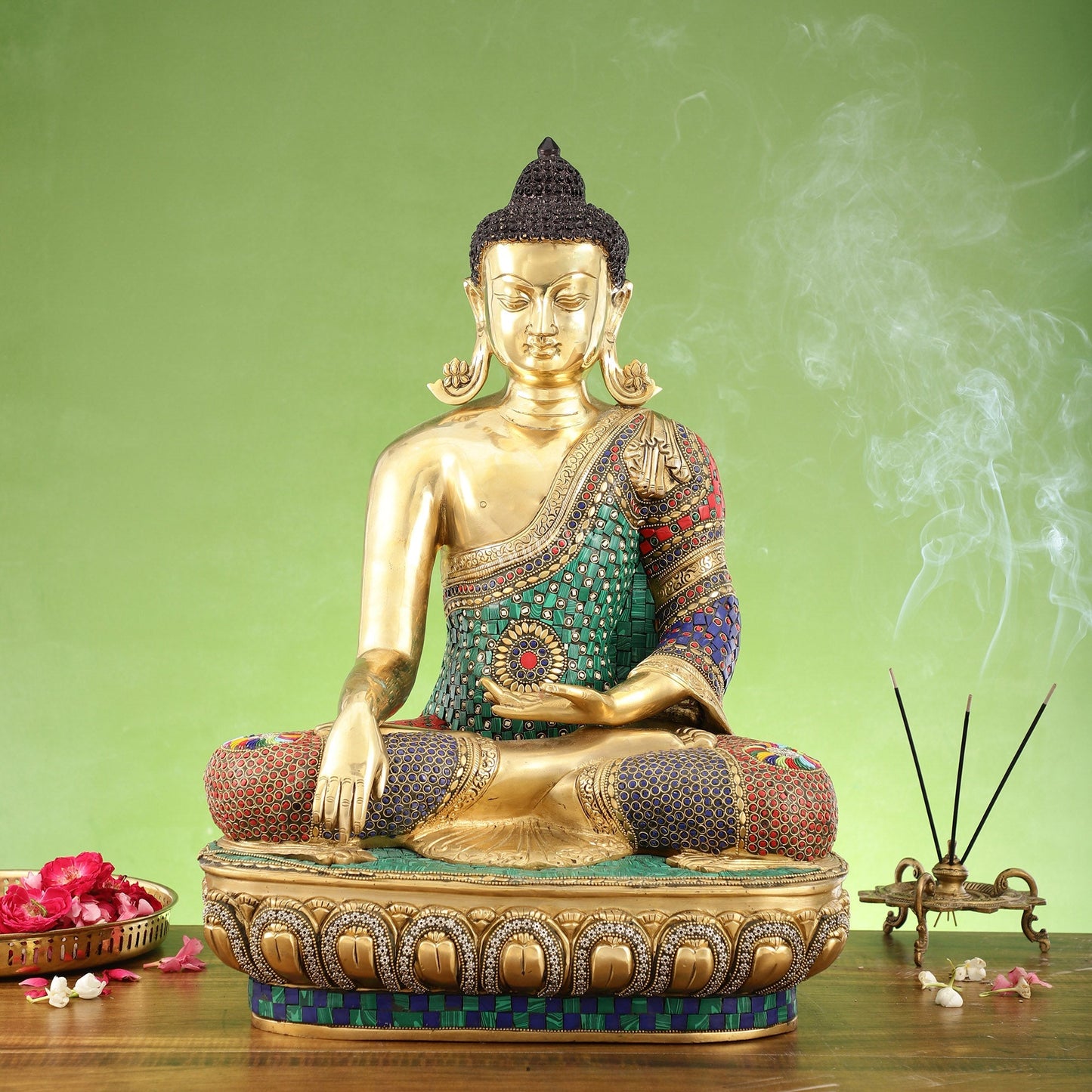 Brass Buddha Statue Bhoomisparsha Mudra | 23" Tall | Handcrafted