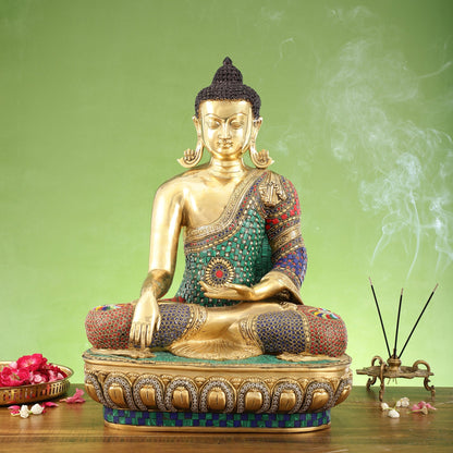 Brass Buddha Statue Bhoomisparsha Mudra | 23" Tall | Handcrafted