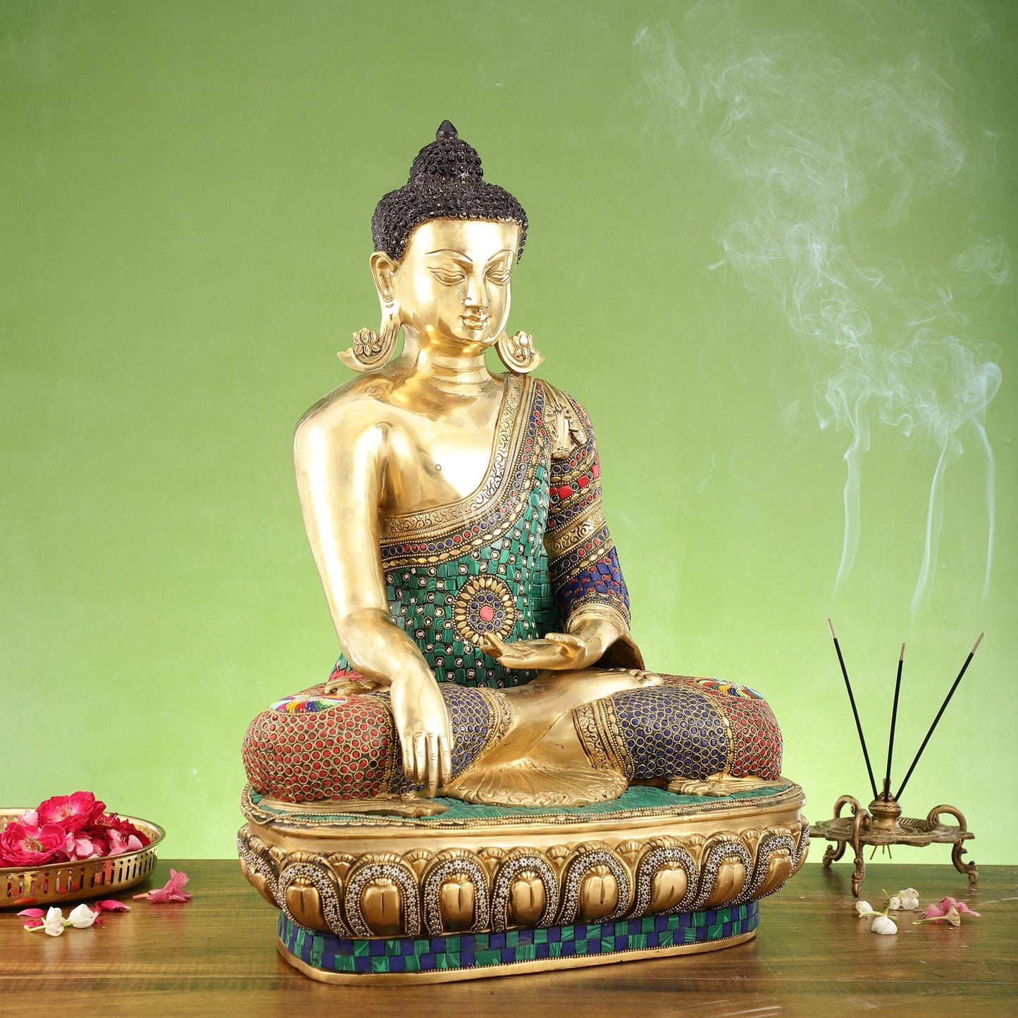Brass Buddha Statue Bhoomisparsha Mudra | 23" Tall | Handcrafted
