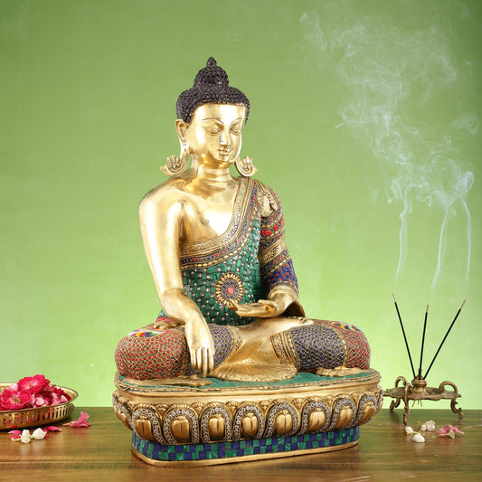 Brass Buddha Statue Bhoomisparsha Mudra | 23" Tall | Handcrafted