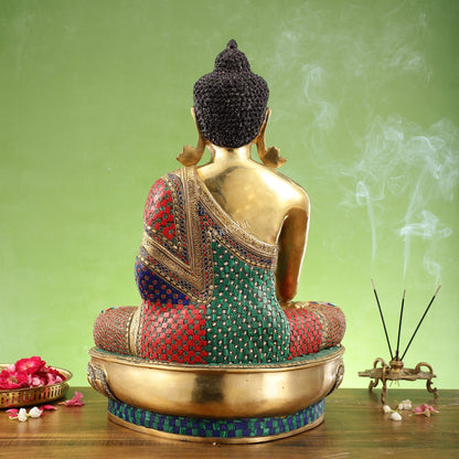 Brass Buddha Statue Bhoomisparsha Mudra | 23" Tall | Handcrafted