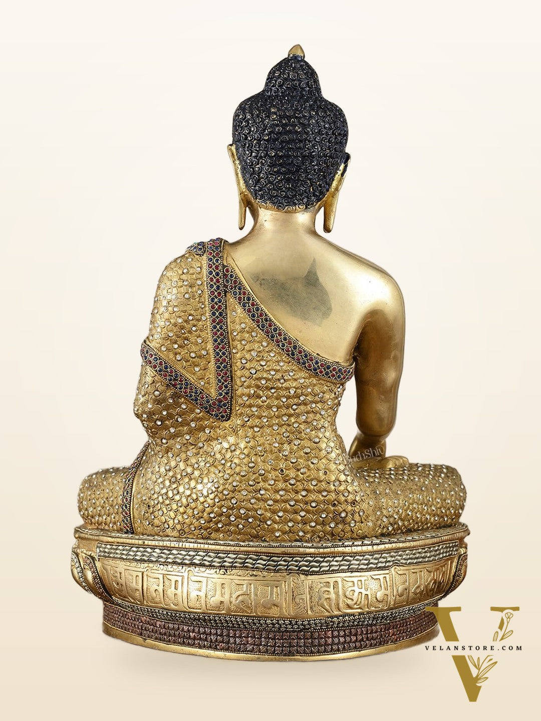 Brass Buddha Statue Bhumisparsha Mudra | 22" Tall | Nepalese inlay