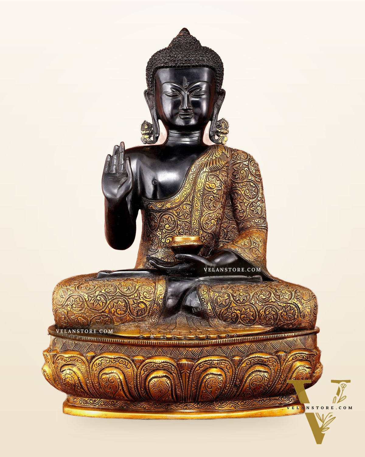 Brass Buddha Statue in Abhaya Mudra - 21.5" Tall, 22kg